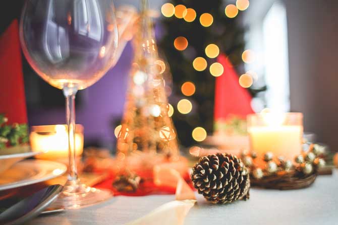 table decorated for holiday party