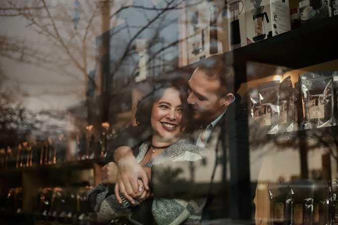 happy couple in restaurant, limousine service