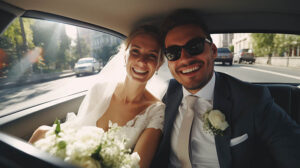 wedding limousine rentals. couple in limo